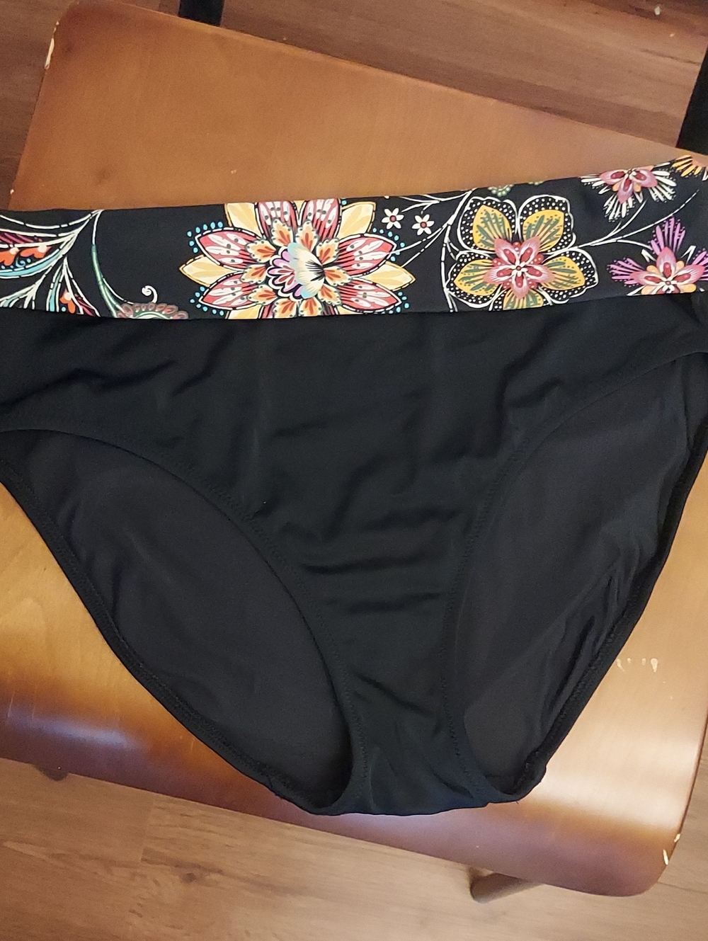 Fantasie Black Bikini Bottom with Multicolor Floral Waistband